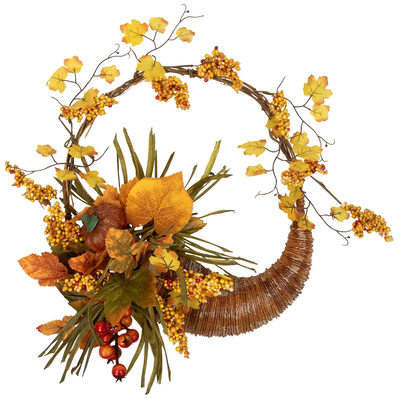 Fall Leaves, Berries And Pumpkins Artificial Thanksgiving Cornucopia Wreath - 18-Inch, Unlit 3 Fall Leaves, Berries And Pumpkins Artificial Thanksgiving Cornucopia Wreath - 18-Inch, Unlit
