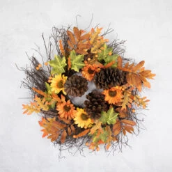 Sunflowers And Pine Cones Fall Artificial Thanksgiving Wreath, 24-Inch, Unlit -Optimal Christmas Shop northlight vm37817 ongray 63141.1678902207