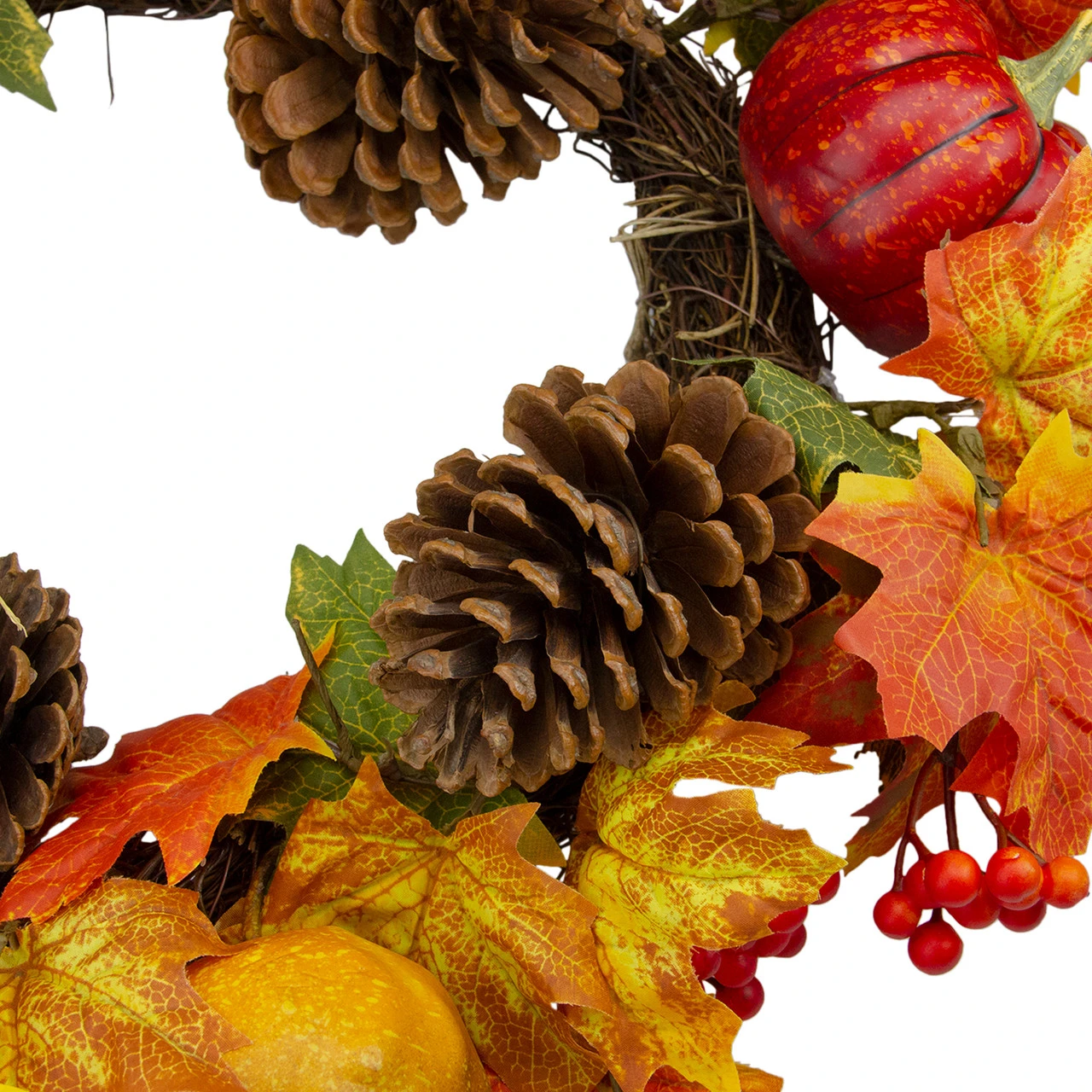 Leaves, Pine Cones And Pumpkins Artificial Fall Harvest Wreath - 20-Inch, Unlit 6 Leaves, Pine Cones And Pumpkins Artificial Fall Harvest Wreath - 20-Inch, Unlit - Image 4