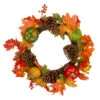 Leaves, Pine Cones And Pumpkins Artificial Fall Harvest Wreath - 20-Inch, Unlit