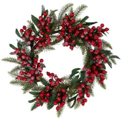Frosted Red Berries And Foliage Artificial Christmas Wreath,18-Inch, Unlit