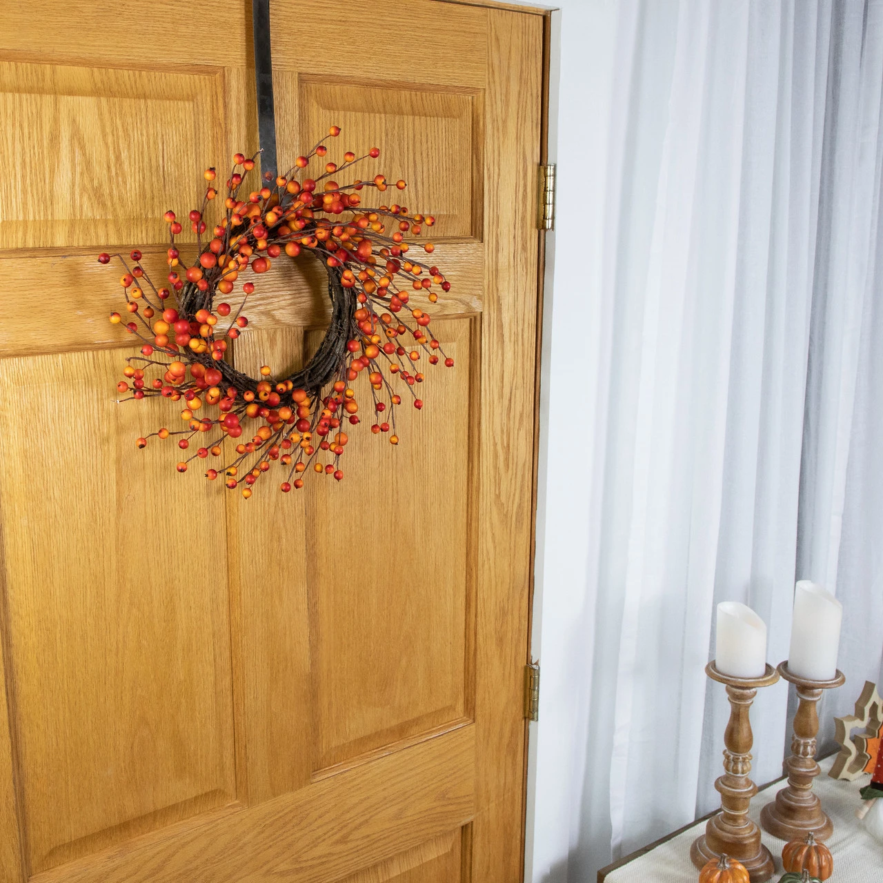 Orange Berries And Twig Artificial Fall Harvest Wreath 14- Inch, Unlit 4 Orange Berries And Twig Artificial Fall Harvest Wreath 14- Inch, Unlit - Image 2