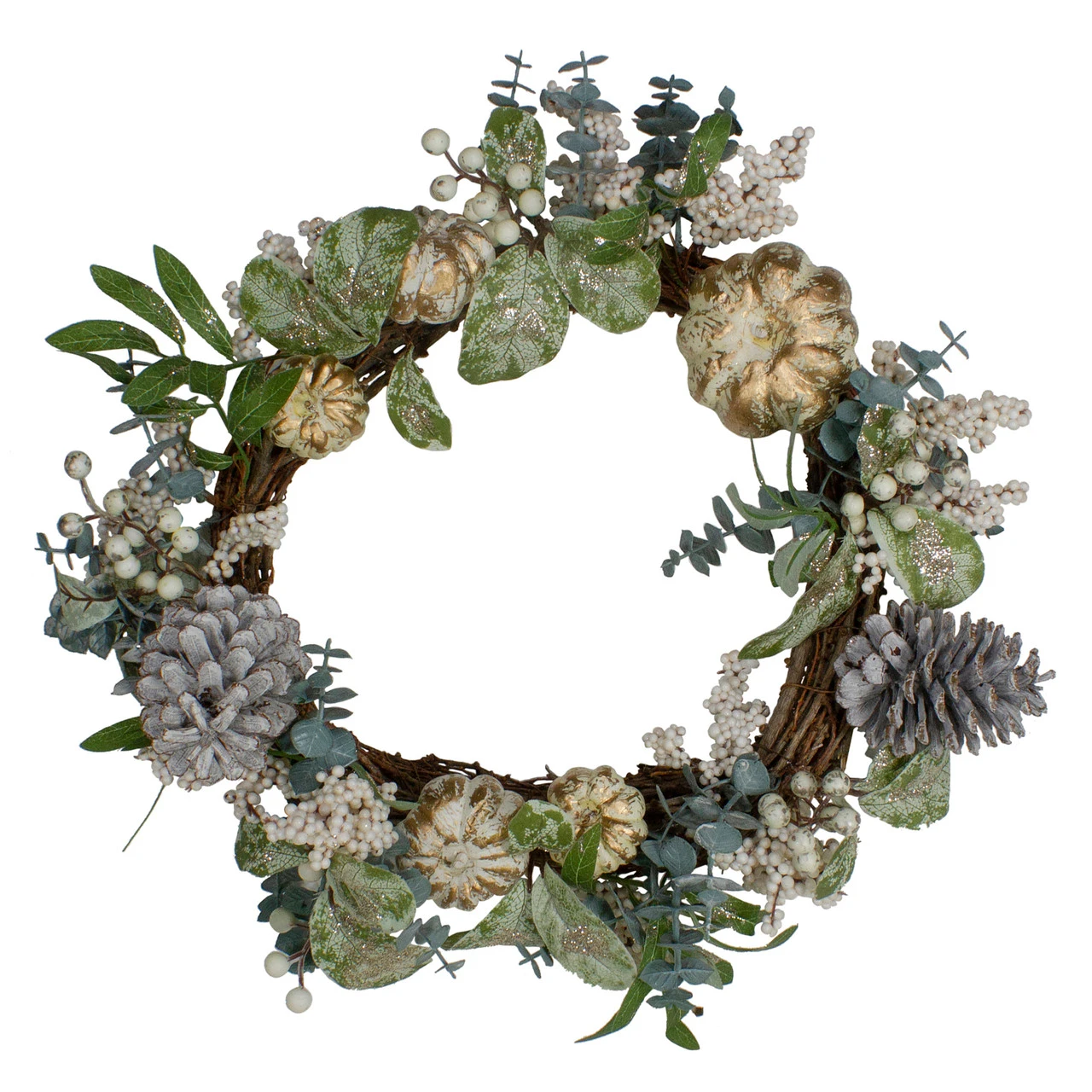 Neutral Colored Pumpkin And Pine Cones Fall Harvest Wreath - 18-Inch, Unlit 3 Neutral Colored Pumpkin And Pine Cones Fall Harvest Wreath - 18-Inch, Unlit
