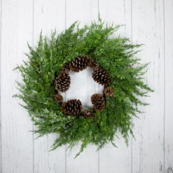 Frosted Cedar And Pine Cone Artificial Christmas Wreath, 26-Inch, Unlit -Optimal Christmas Shop northlight vm89239 on20wood20floor 42420.1685659478