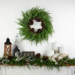 Frosted Cedar And Pine Cone Artificial Christmas Wreath, 26-Inch, Unlit -Optimal Christmas Shop northlight vm89239 styled201 76599.1685659478