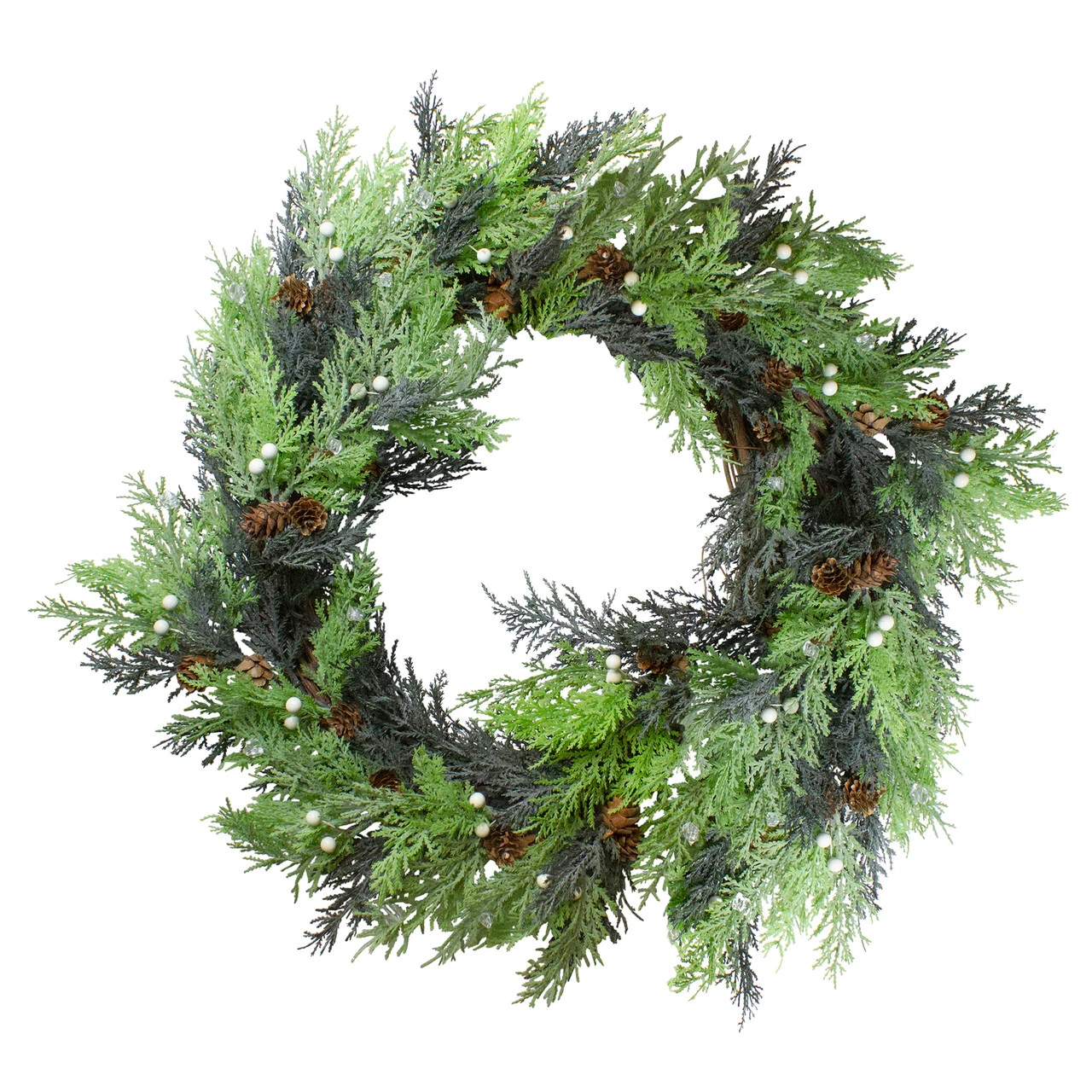 Berry, Cedar And Pine Cone Artificial Christmas Wreath - 24-Inch, Unlit 3 Berry, Cedar And Pine Cone Artificial Christmas Wreath - 24-Inch, Unlit