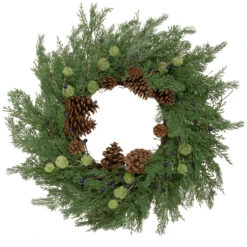 Pinecones And Blueberries Artificial Christmas Wreath, 28-Inch, Unlit