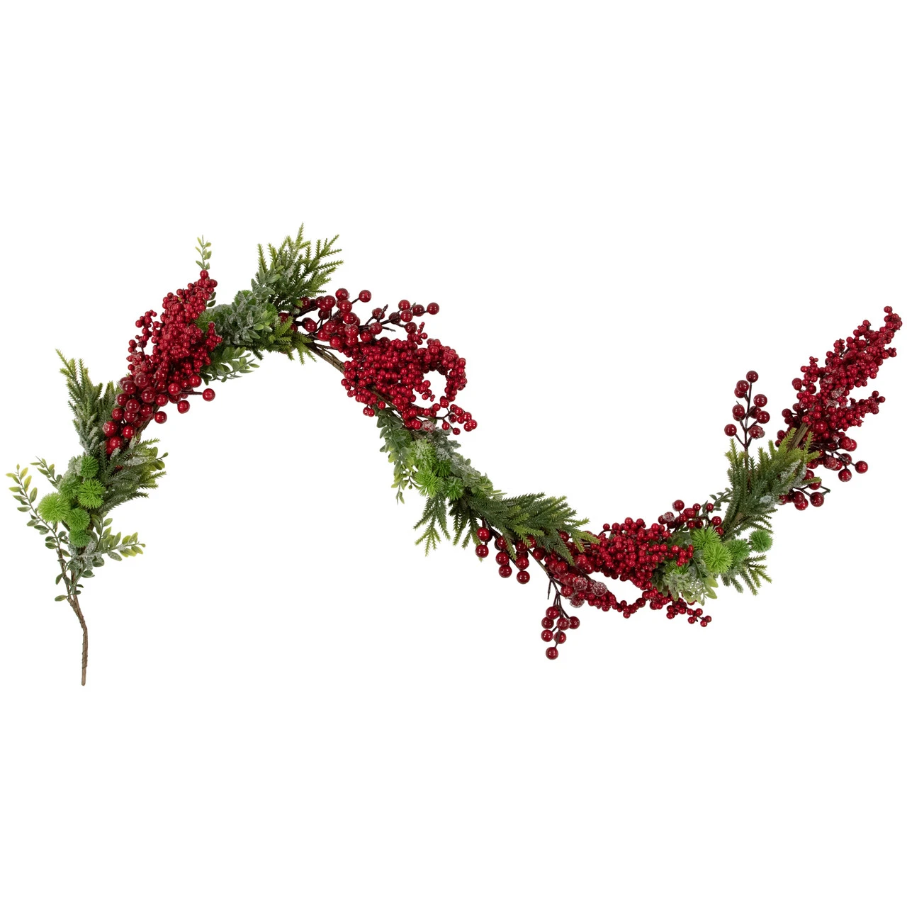 5' X 12" Red Berry And Frosted Pine Christmas Garland - Unlit 3 5' X 12" Red Berry And Frosted Pine Christmas Garland - Unlit
