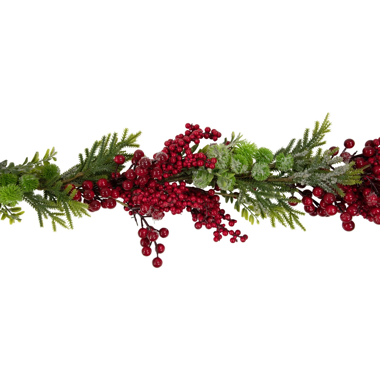 5' X 12" Red Berry And Frosted Pine Christmas Garland - Unlit 5 5' X 12" Red Berry And Frosted Pine Christmas Garland - Unlit - Image 3