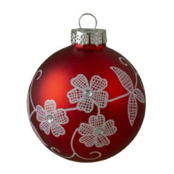 4ct Red And White Floral Christmas Ball Ornaments 3.25" (100mm) -Optimal Christmas Shop northlight wy00414 3 83532.1667576000
