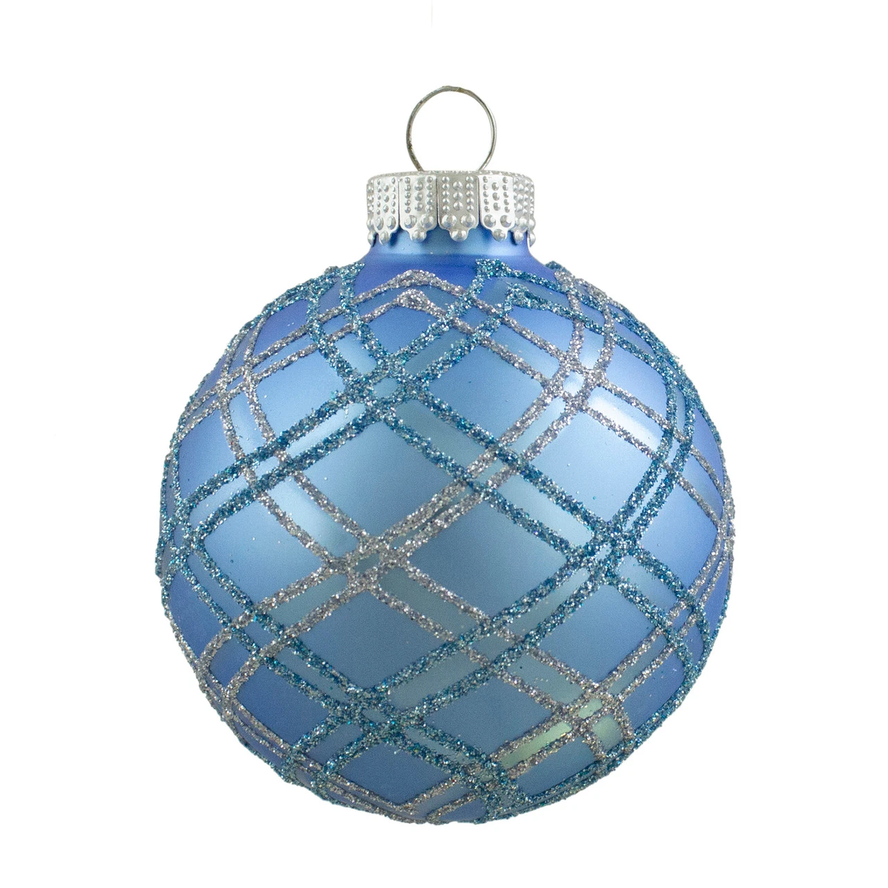 4ct Blue And Silver Plaid Glitter Glass Christmas Ornament Ball Set 2.75" (70mm) 5 4ct Blue And Silver Plaid Glitter Glass Christmas Ornament Ball Set 2.75" (70mm) - Image 3