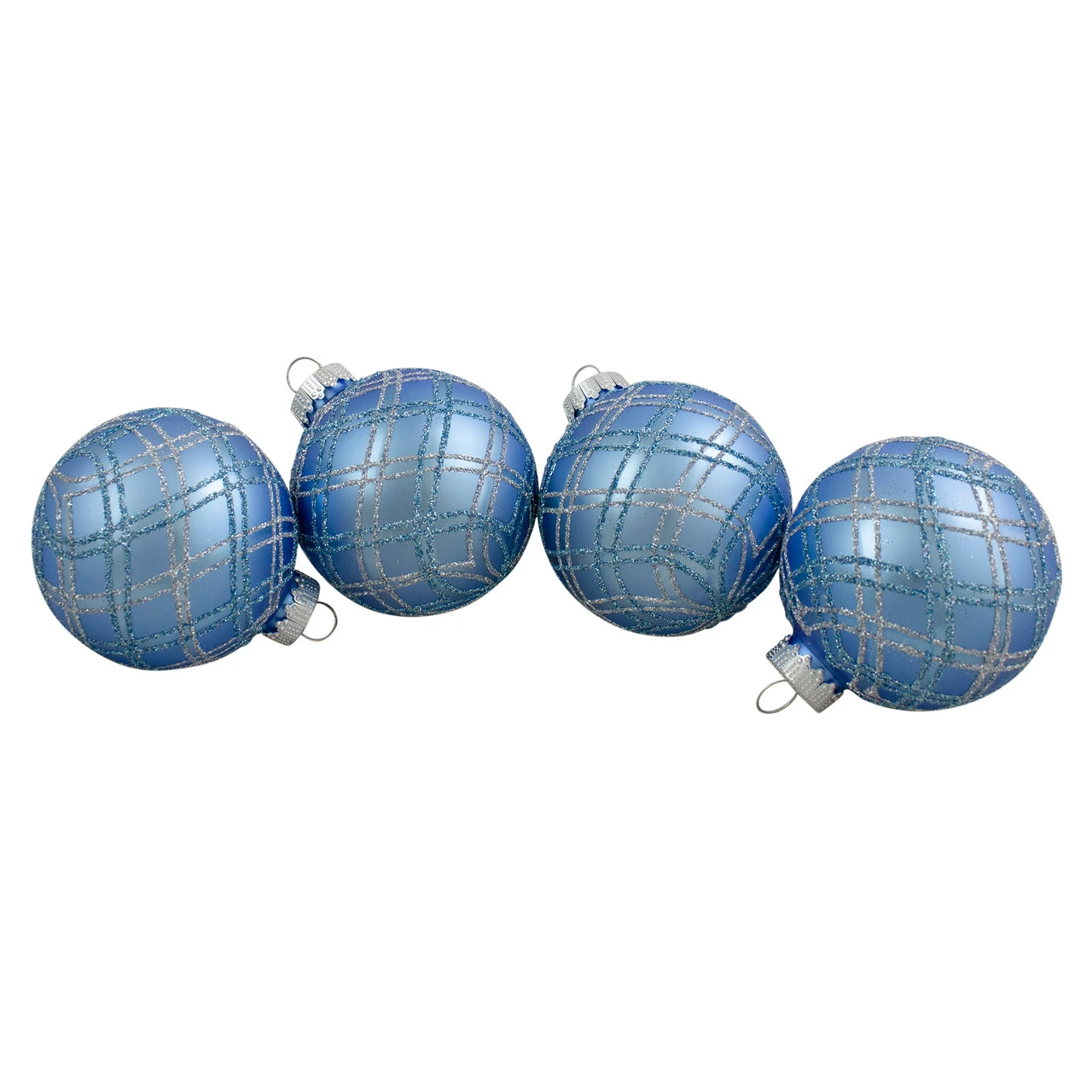 4ct Blue And Silver Plaid Glitter Glass Christmas Ornament Ball Set 2.75" (70mm) 3 4ct Blue And Silver Plaid Glitter Glass Christmas Ornament Ball Set 2.75" (70mm)