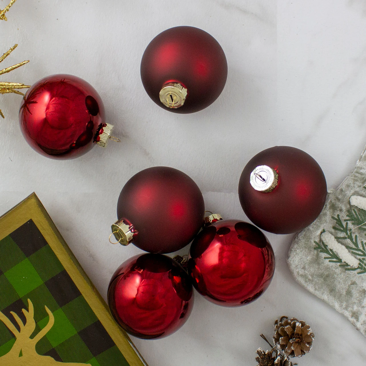 6ct Burgundy Red 2-Finish Glass Ball Christmas Ornaments 3.25" (80mm) 4 6ct Burgundy Red 2-Finish Glass Ball Christmas Ornaments 3.25" (80mm) - Image 2
