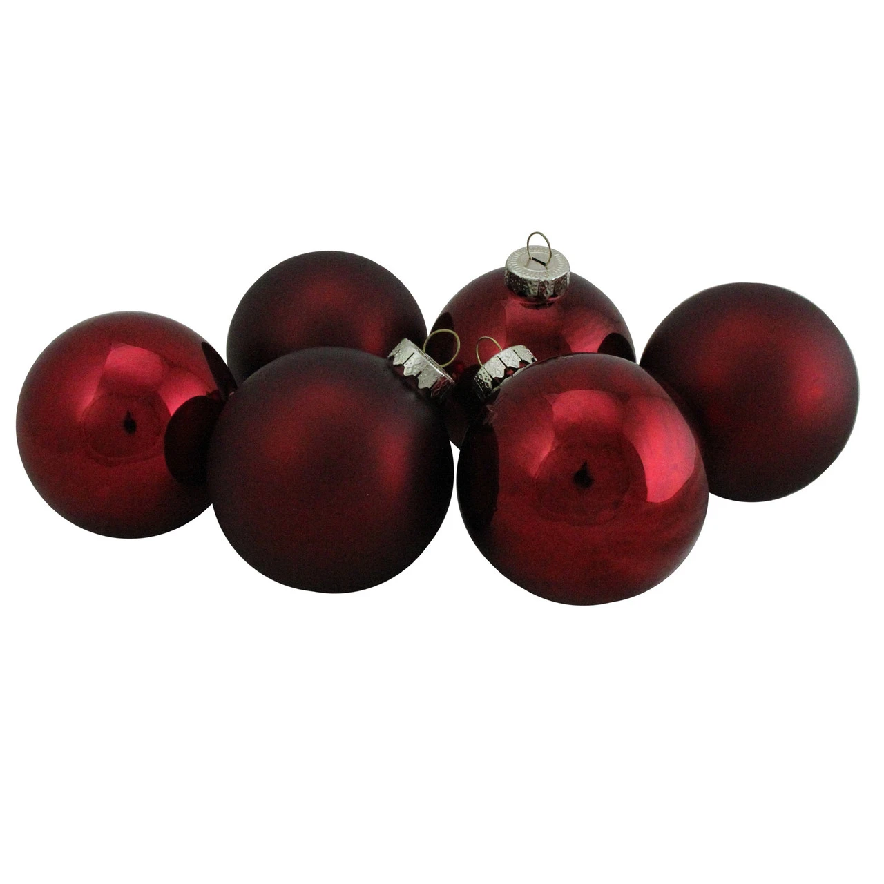 6ct Burgundy Red 2-Finish Glass Ball Christmas Ornaments 3.25" (80mm) 5 6ct Burgundy Red 2-Finish Glass Ball Christmas Ornaments 3.25" (80mm) - Image 3