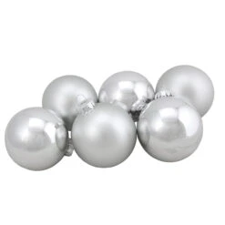 6ct Silver Shiny And Matte Christmas Ball Ornaments 3.25" (80mm)