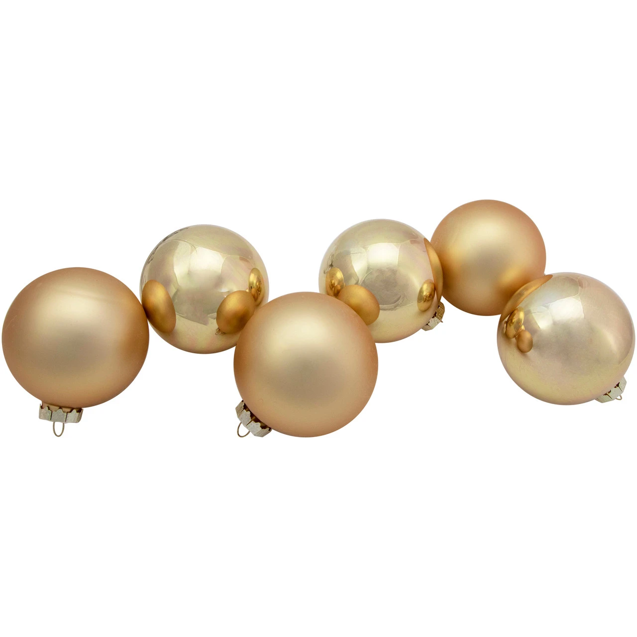 6ct Champagne Gold 2-Finish Glass Ball Christmas Ornament Set 3.25" 5 6ct Champagne Gold 2-Finish Glass Ball Christmas Ornament Set 3.25" - Image 3