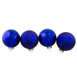 4ct Royal Blue 2-Finish Glass Christmas Ball Ornaments 4" (100mm)