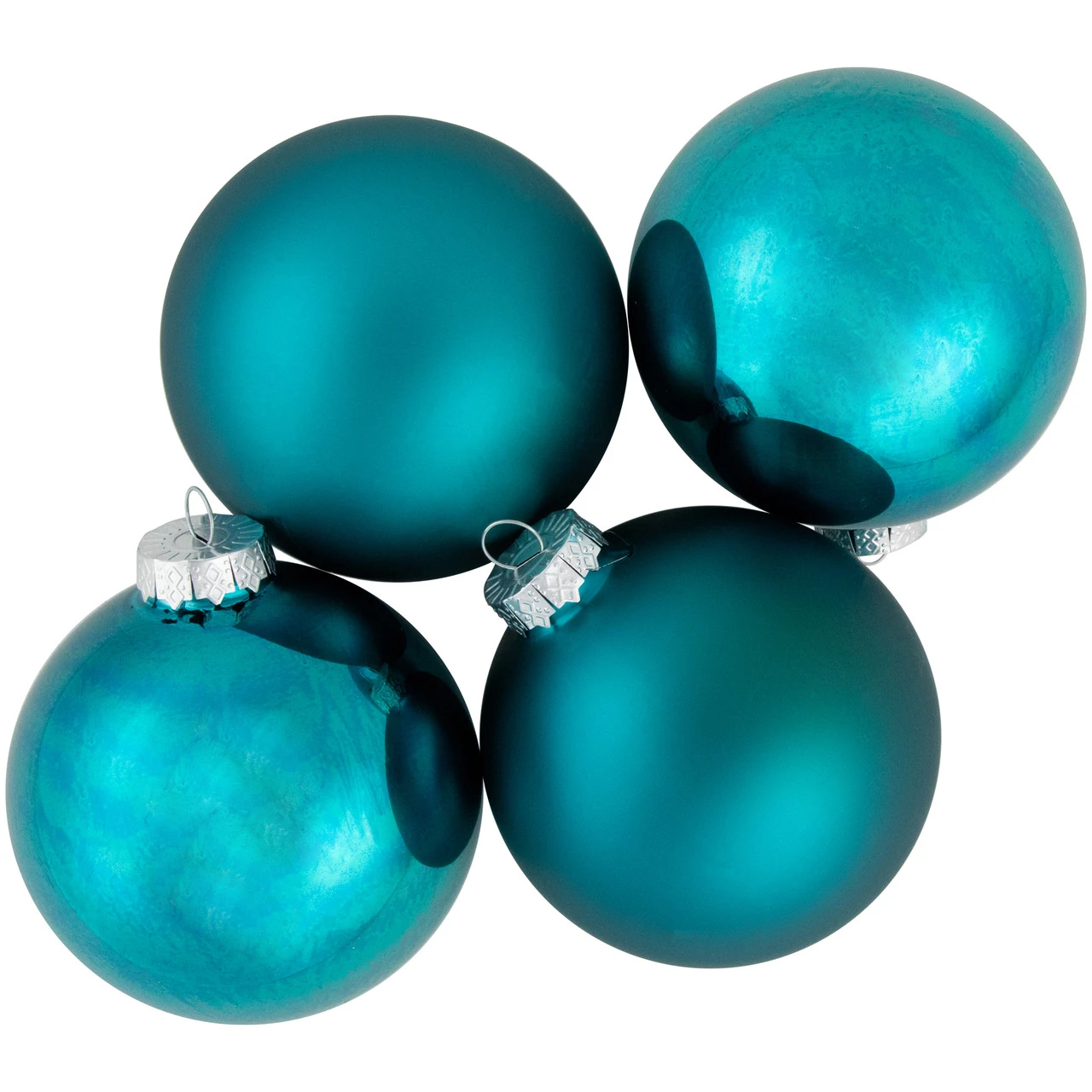 4ct Turquoise Blue 2-Finish Glass Ball Christmas Ornaments 4" 3 4ct Turquoise Blue 2-Finish Glass Ball Christmas Ornaments 4"