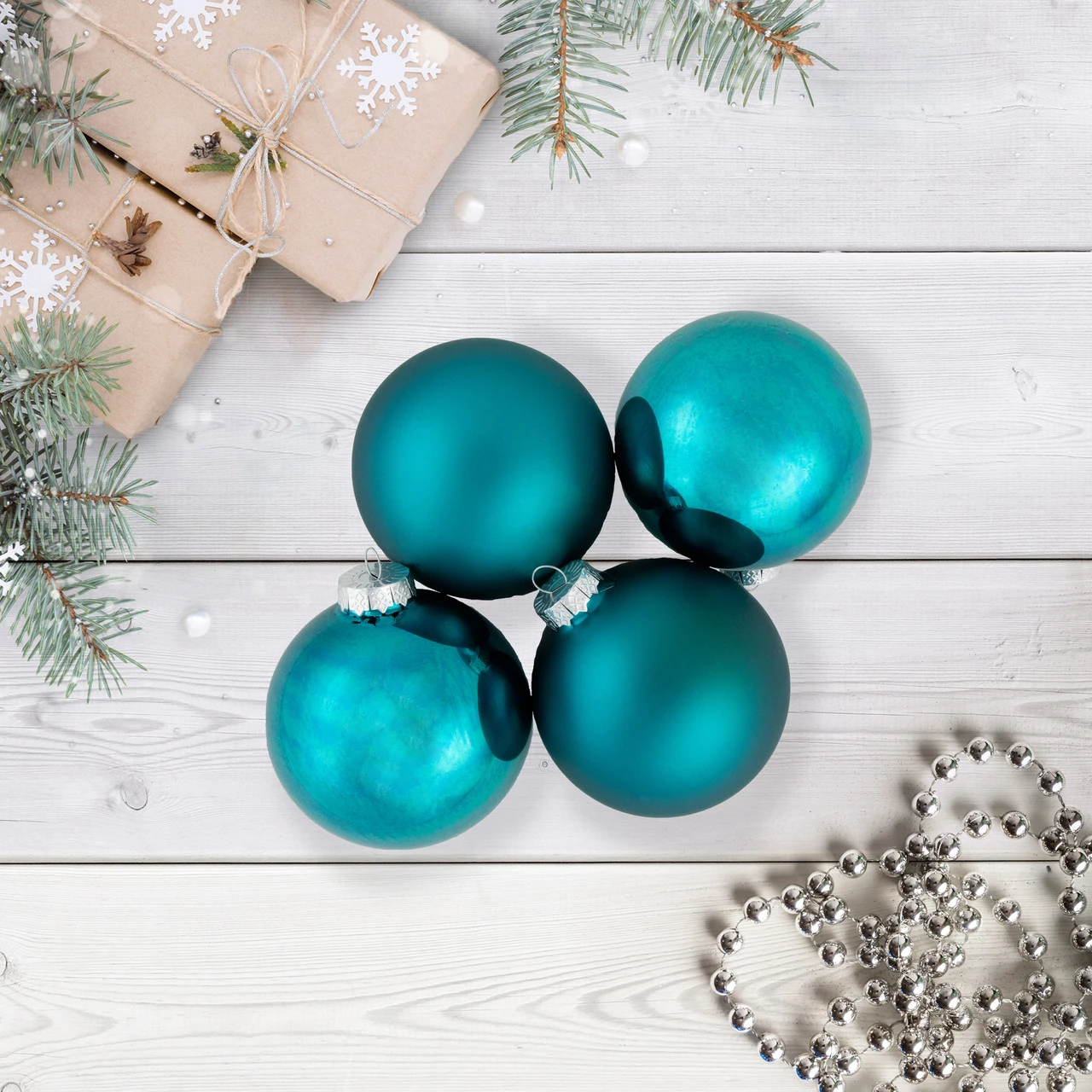 4ct Turquoise Blue 2-Finish Glass Ball Christmas Ornaments 4" 4 4ct Turquoise Blue 2-Finish Glass Ball Christmas Ornaments 4" - Image 2