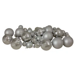 40ct Shiny And Matte Silver Glass Ball Christmas Ornaments 2.5"