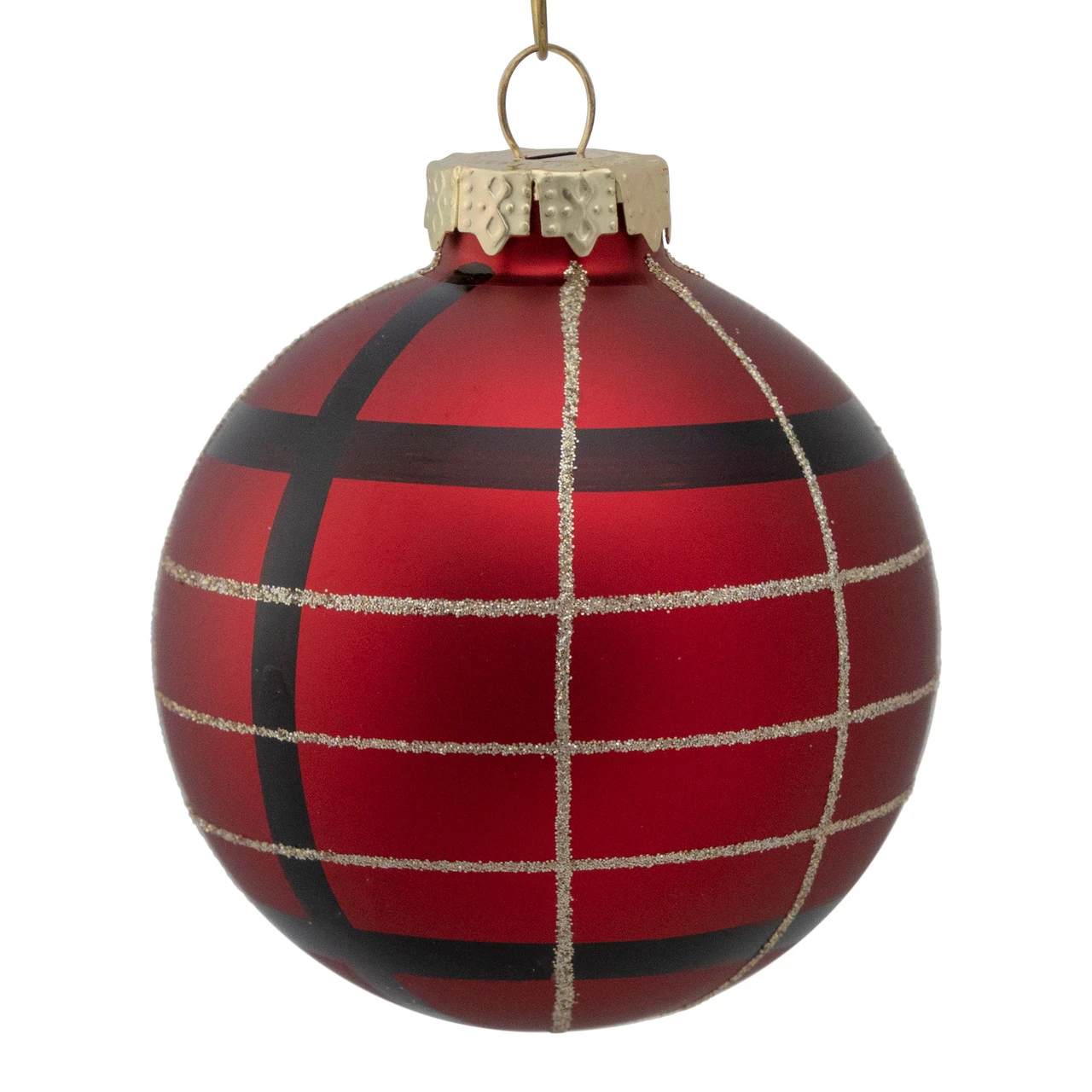 4ct Red, Black And Gold Plaid Glass Ball Christmas Ornaments 3.25" 5 4ct Red, Black And Gold Plaid Glass Ball Christmas Ornaments 3.25" - Image 3