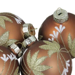 4ct Brown And Gold 2-Finish Floral Glass Christmas Ball Ornaments 3.25" (80mm) -Optimal Christmas Shop northlight wy04163 3 56115.1667596998