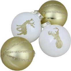 4ct Champagne Gold And White Deer 2-Finish Christmas Ball Ornaments 4.5" (110mm) -Optimal Christmas Shop northlight wy04169 3 54319.1667533554