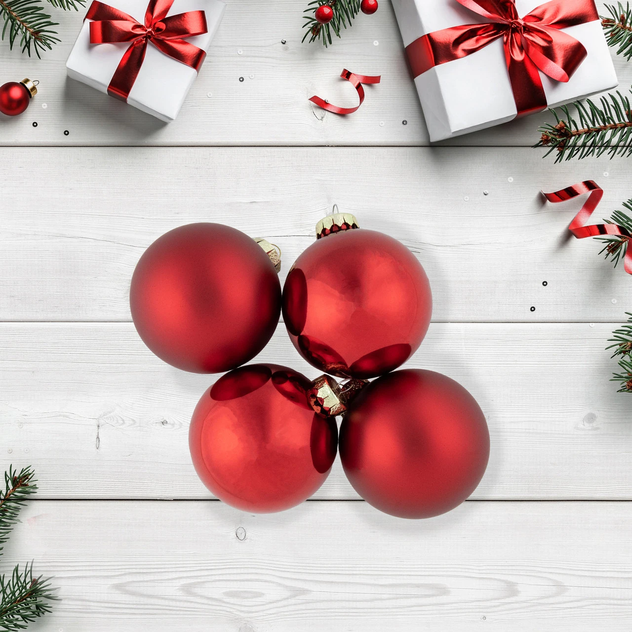 96ct Shiny And Matte Red Glass Ball Christmas Ornaments 3.25 (80mm) 4 96ct Shiny And Matte Red Glass Ball Christmas Ornaments 3.25 (80mm) - Image 2