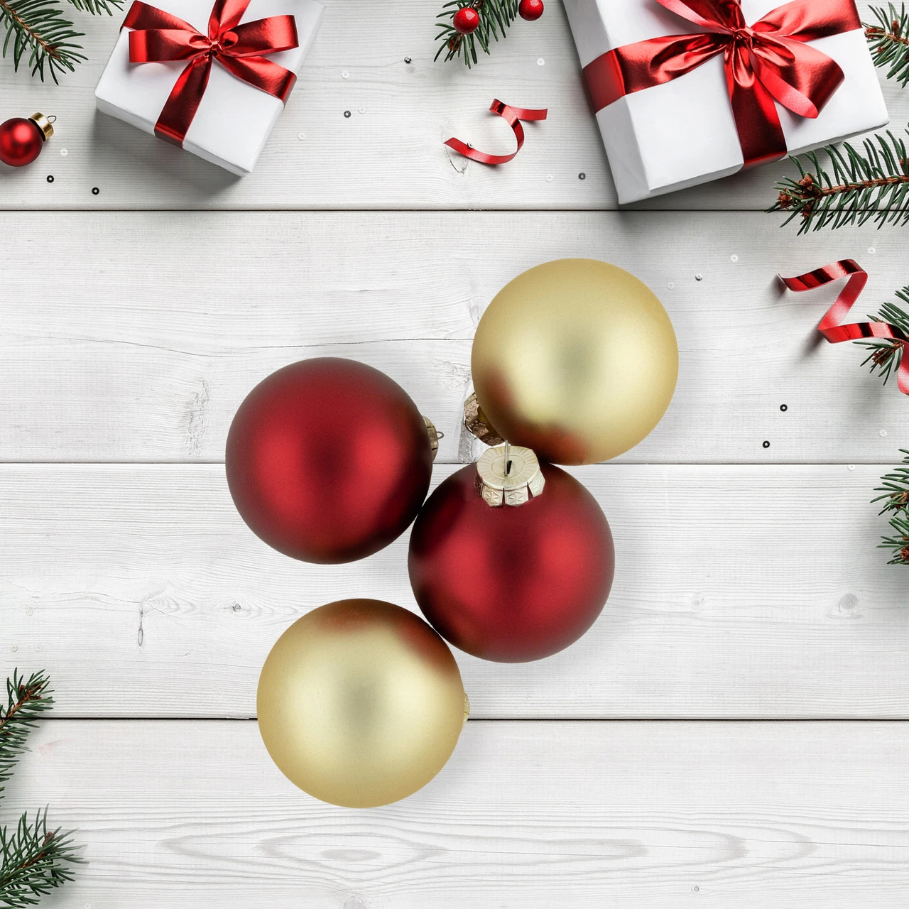 72ct Red And Gold Matte Glass Christmas Ball Ornaments 4" (100mm) 4 72ct Red And Gold Matte Glass Christmas Ball Ornaments 4" (100mm) - Image 2