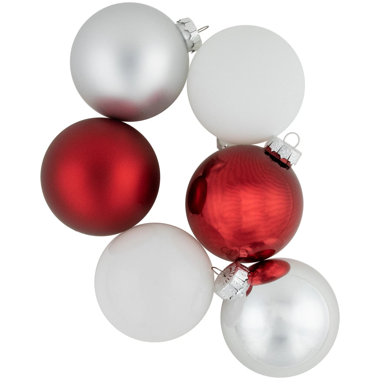 72ct Red, Silver And White Shiny And Matte Glass Ball Christmas Ornaments 3.25-4" 7 72ct Red, Silver And White Shiny And Matte Glass Ball Christmas Ornaments 3.25-4" - Image 5