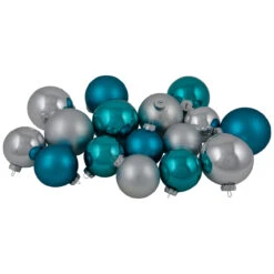 72ct Turquoise Blue And Silver 2-Finish Glass Christmas Ball Ornaments 4" (100mm)