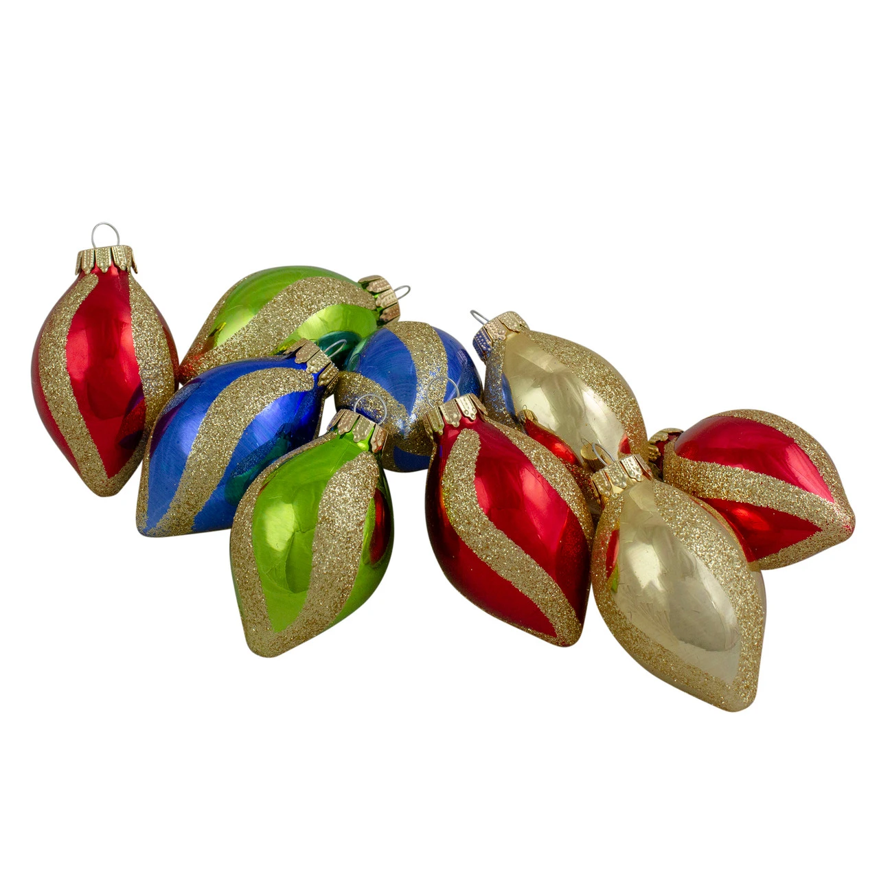9ct Vibrantly Colored 2-Finish Swirls Glass Christmas Finial Ornaments 2" 3 9ct Vibrantly Colored 2-Finish Swirls Glass Christmas Finial Ornaments 2"