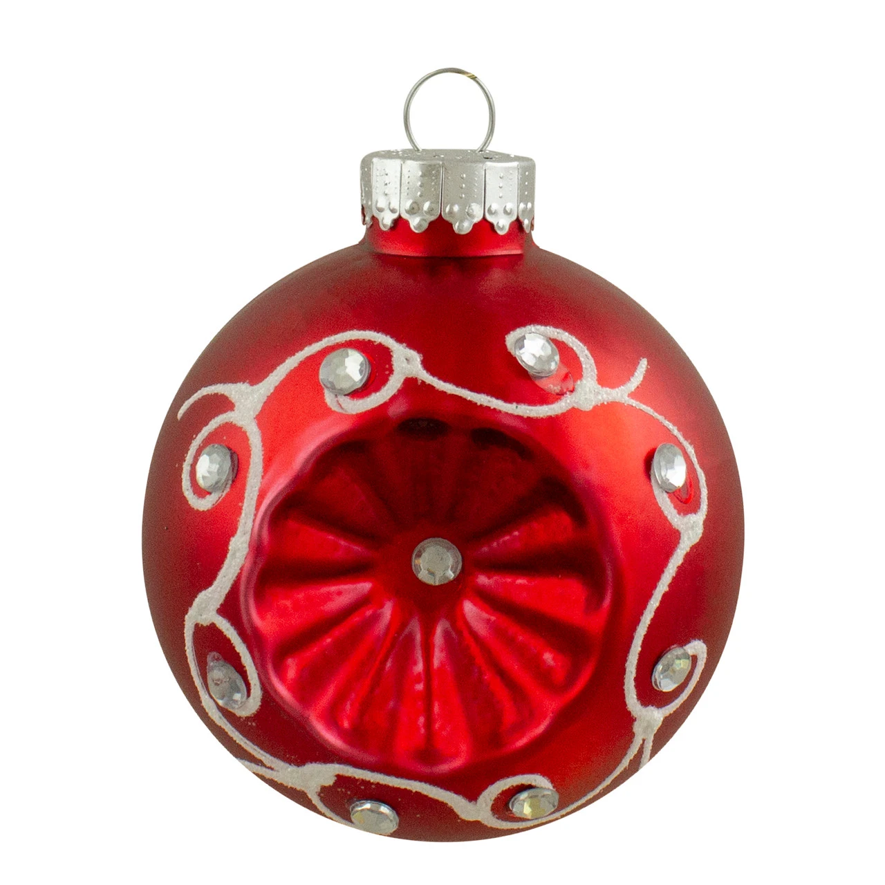 6ct Red And Silver Retro Reflector Matte Glass Christmas Ball Ornament Set 3.25" (82mm) 4 6ct Red And Silver Retro Reflector Matte Glass Christmas Ball Ornament Set 3.25" (82mm) - Image 2