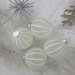 4ct Clear Frosted And White Glitter Striped Matte Glass Christmas Ball Ornaments 3.5" (90mm) -Optimal Christmas Shop northlight wy27605 3 07991.1667489121