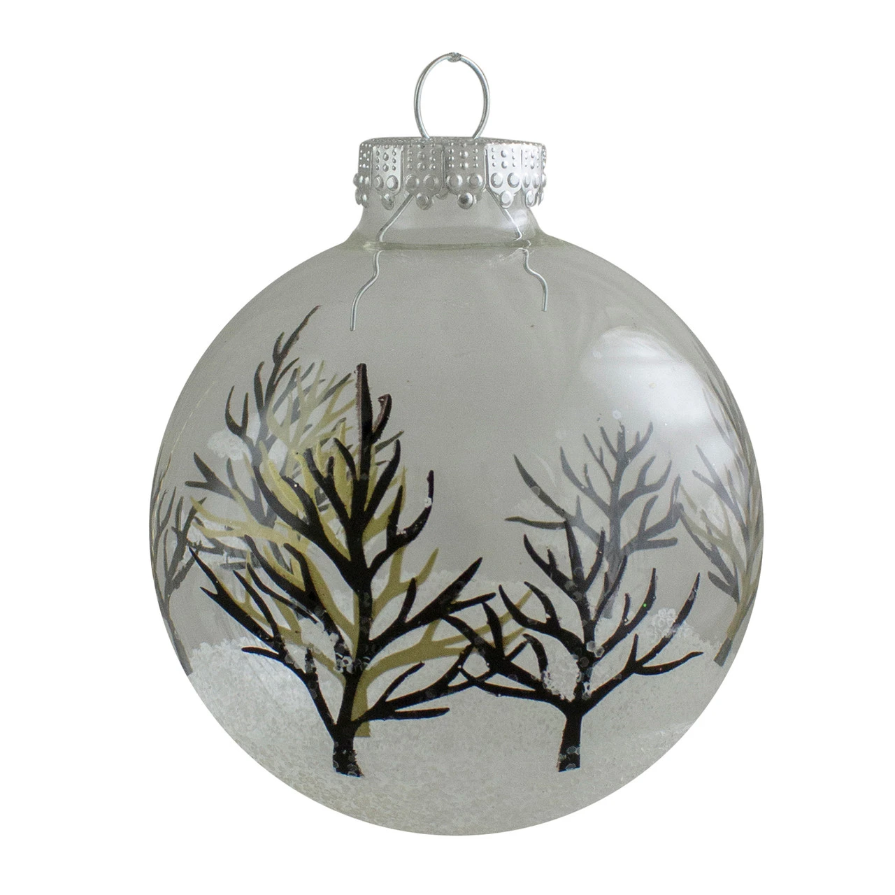 4ct Clear And Frosted Winter Tree Glass Christmas Ball Ornaments 3.25" (80mm) 4 4ct Clear And Frosted Winter Tree Glass Christmas Ball Ornaments 3.25" (80mm) - Image 2