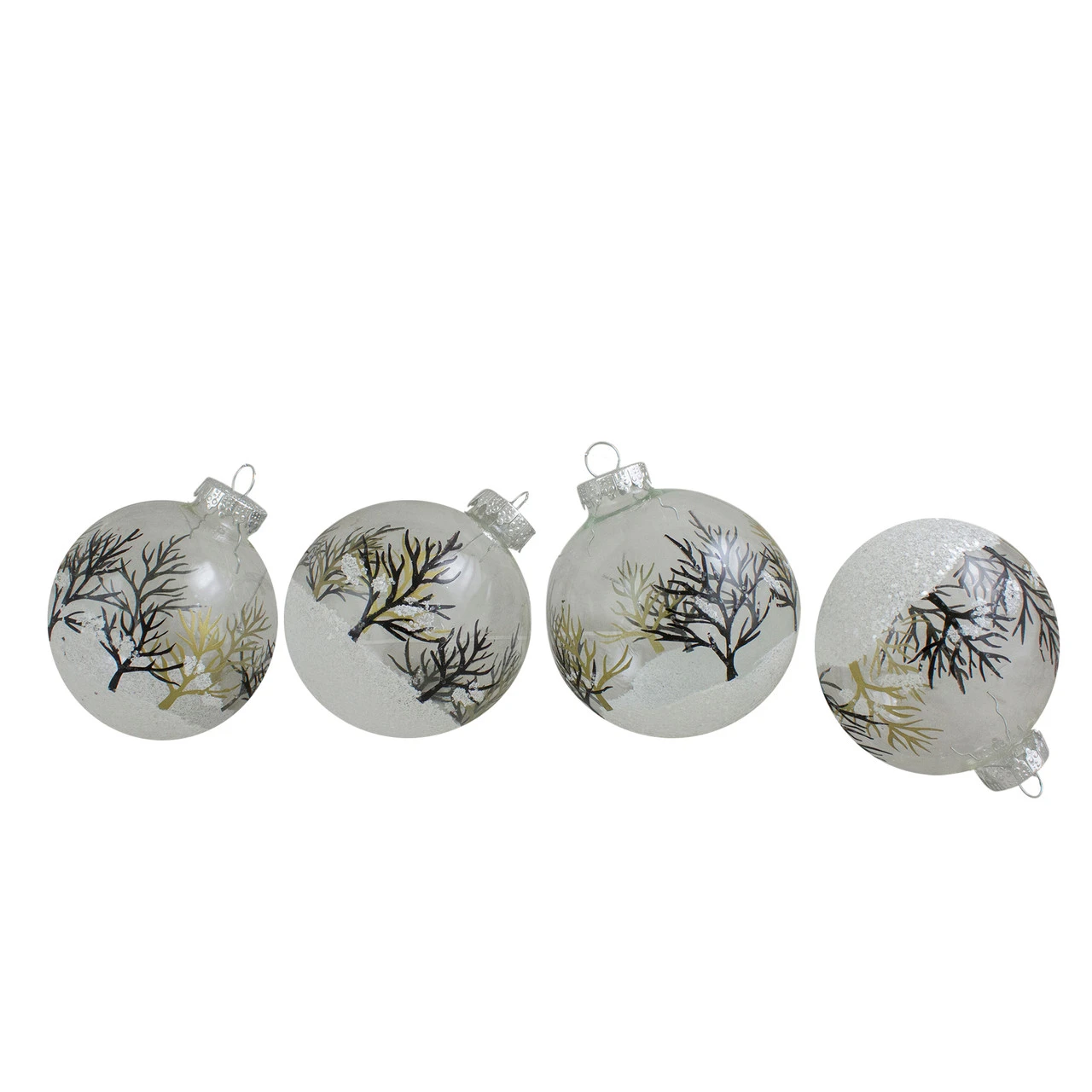 4ct Clear And Frosted Winter Tree Glass Christmas Ball Ornaments 3.25" (80mm) 3 4ct Clear And Frosted Winter Tree Glass Christmas Ball Ornaments 3.25" (80mm)