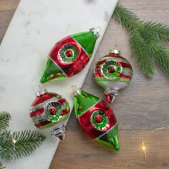 4ct Red, Green And Silver Vintage Glass Christmas Ornaments 3.25-Inch (80mm) -Optimal Christmas Shop northlight wy88838 4 40296.1667560490