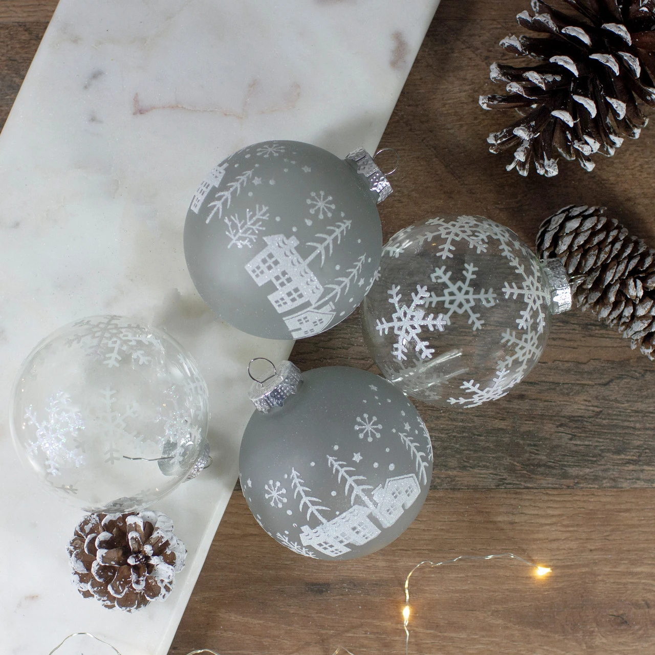 4 Ct Gray And Clear Glass Ball Hanging Christmas Ornaments 3.25-Inch (80mm) 4 4 Ct Gray And Clear Glass Ball Hanging Christmas Ornaments 3.25-Inch (80mm) - Image 2