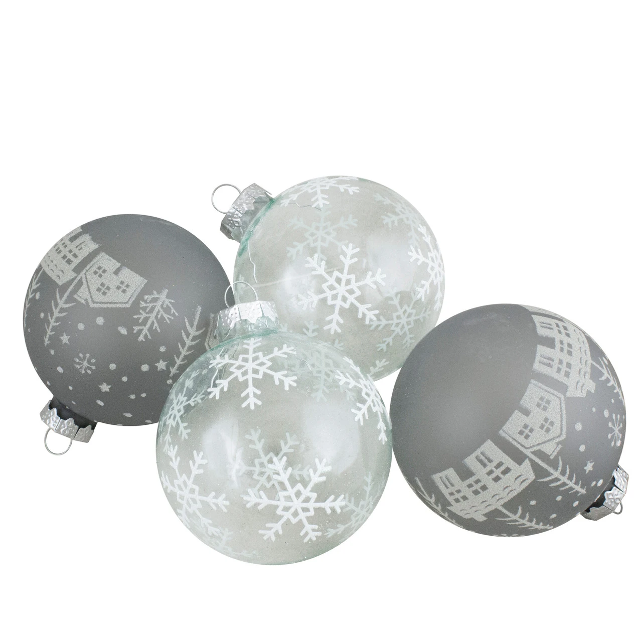 4 Ct Gray And Clear Glass Ball Hanging Christmas Ornaments 3.25-Inch (80mm) 3 4 Ct Gray And Clear Glass Ball Hanging Christmas Ornaments 3.25-Inch (80mm)