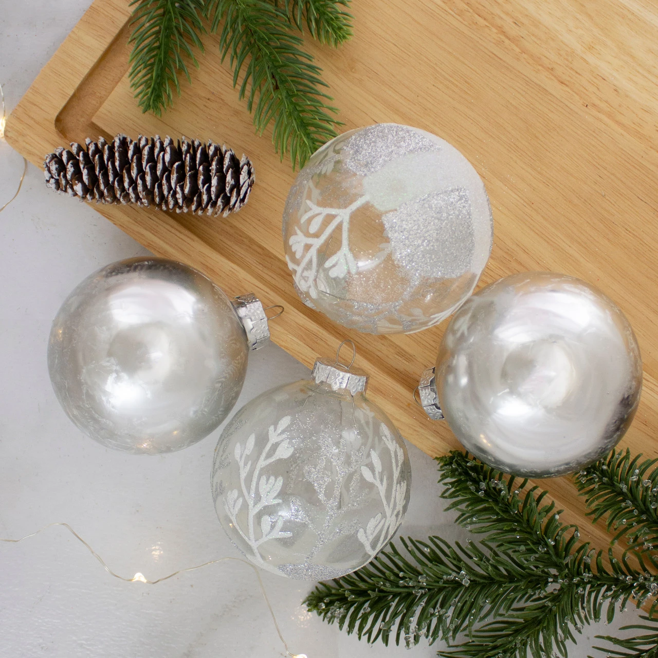 4ct Silver And Clear Glass 2-Finish Christmas Ball Ornaments 3.25-Inch (80mm) 4 4ct Silver And Clear Glass 2-Finish Christmas Ball Ornaments 3.25-Inch (80mm) - Image 2