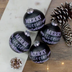 4ct Matte Black Merry Little Christmas Glass Ball Ornaments 2.5-Inch (65mm) -Optimal Christmas Shop northlight wy88864 3 94437.1667560491