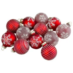 Set Of 12 Red Glass Christmas Ornaments 1.75-Inch (45mm)
