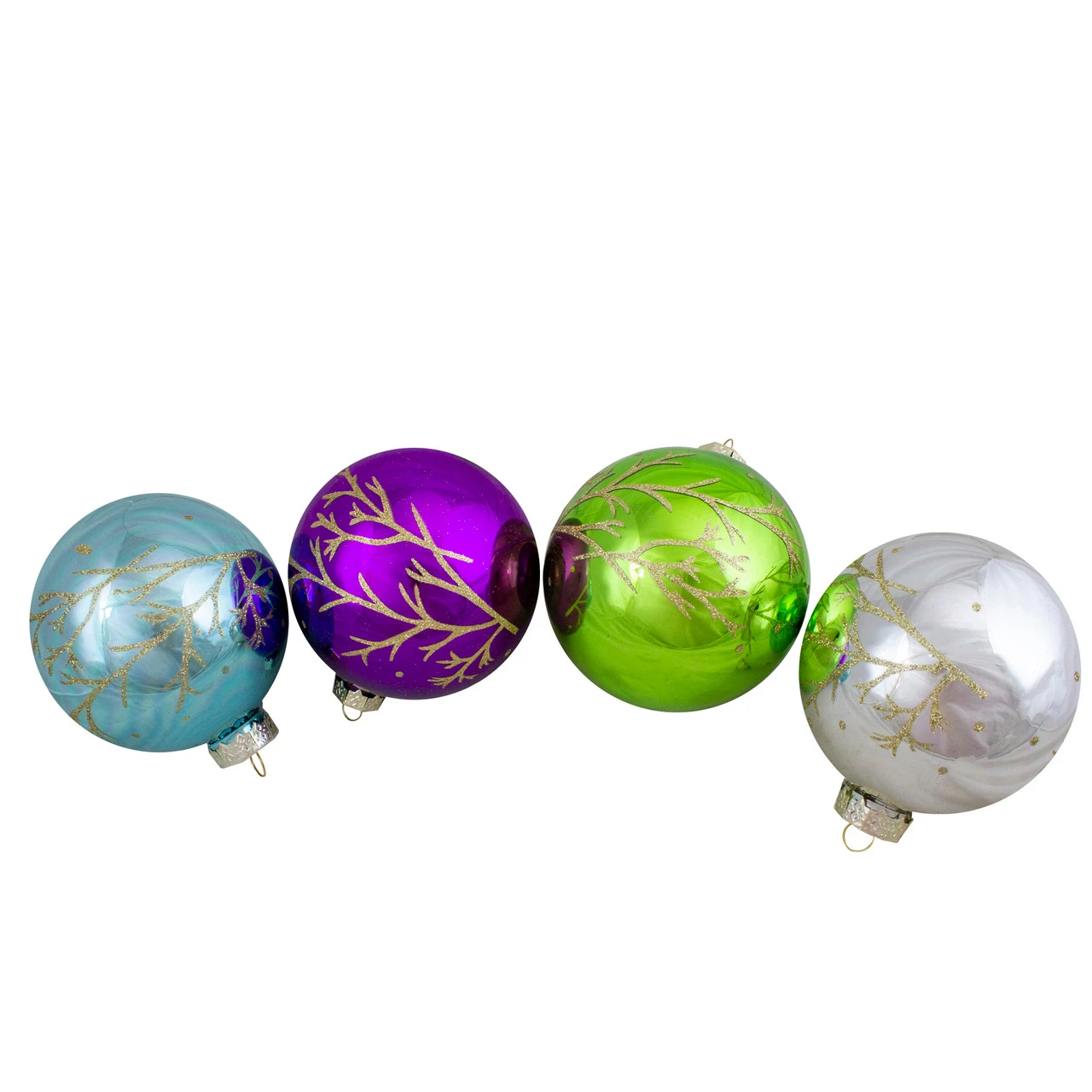Set Of 4 Multi-Color Shiny Glass Ball Christmas Ornaments 4-Inch (100mm) 3 Set Of 4 Multi-Color Shiny Glass Ball Christmas Ornaments 4-Inch (100mm)