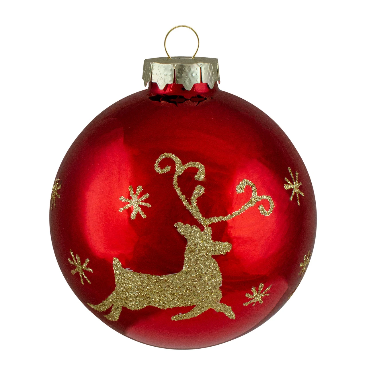 Set Of 4 Red And Gold Deer Glass Ball Christmas Ornaments 3.25-Inch (80mm) 4 Set Of 4 Red And Gold Deer Glass Ball Christmas Ornaments 3.25-Inch (80mm) - Image 2