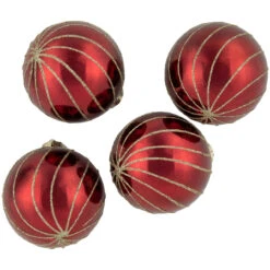 4ct Burgundy Red And Gold Glitter Striped Glass Christmas Ball Ornaments 3" (76mm) -Optimal Christmas Shop northlight wy88920 2 25026.1677045302