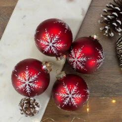 Set Of 4 Matte Red Glass Ball Christmas Ornaments 3.25-Inch (80mm) 8 Set Of 4 Matte Red Glass Ball Christmas Ornaments 3.25-Inch (80mm) -Optimal Christmas Shop northlight wy88922 3 26296.1669835366