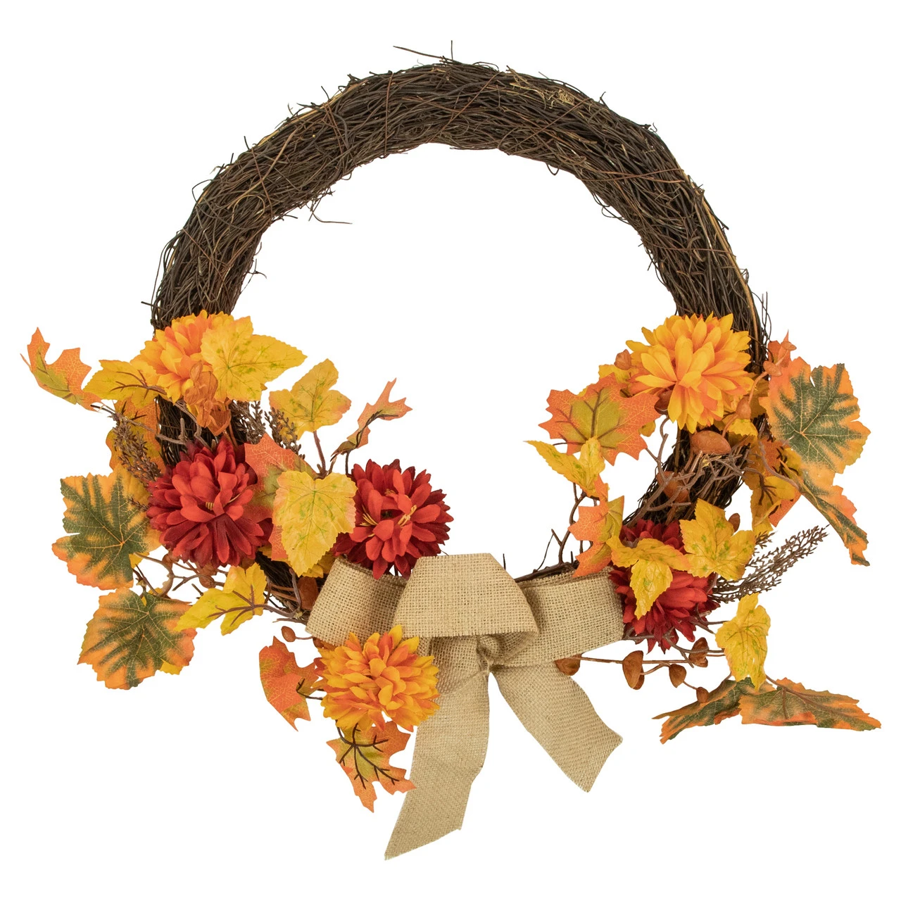 Fall Foliage With Mum Flowers Artificial Thanksgiving Twig Wreath, 20-Inch 3 Fall Foliage With Mum Flowers Artificial Thanksgiving Twig Wreath, 20-Inch