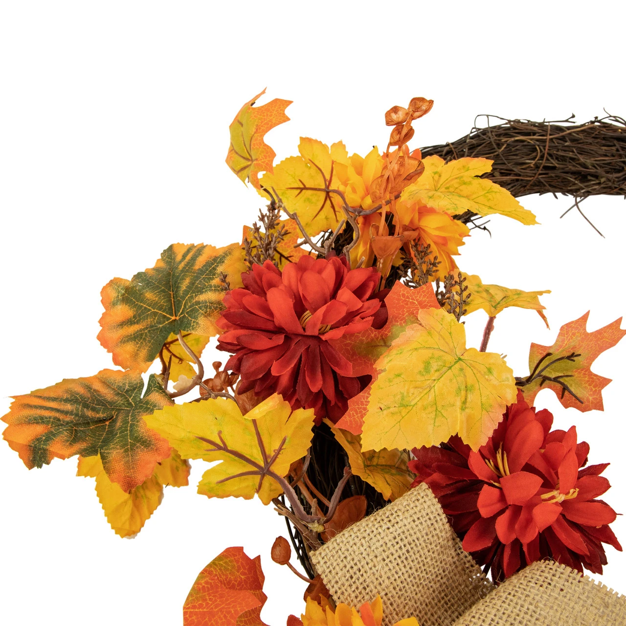 Fall Foliage With Mum Flowers Artificial Thanksgiving Twig Wreath, 20-Inch 4 Fall Foliage With Mum Flowers Artificial Thanksgiving Twig Wreath, 20-Inch - Image 2