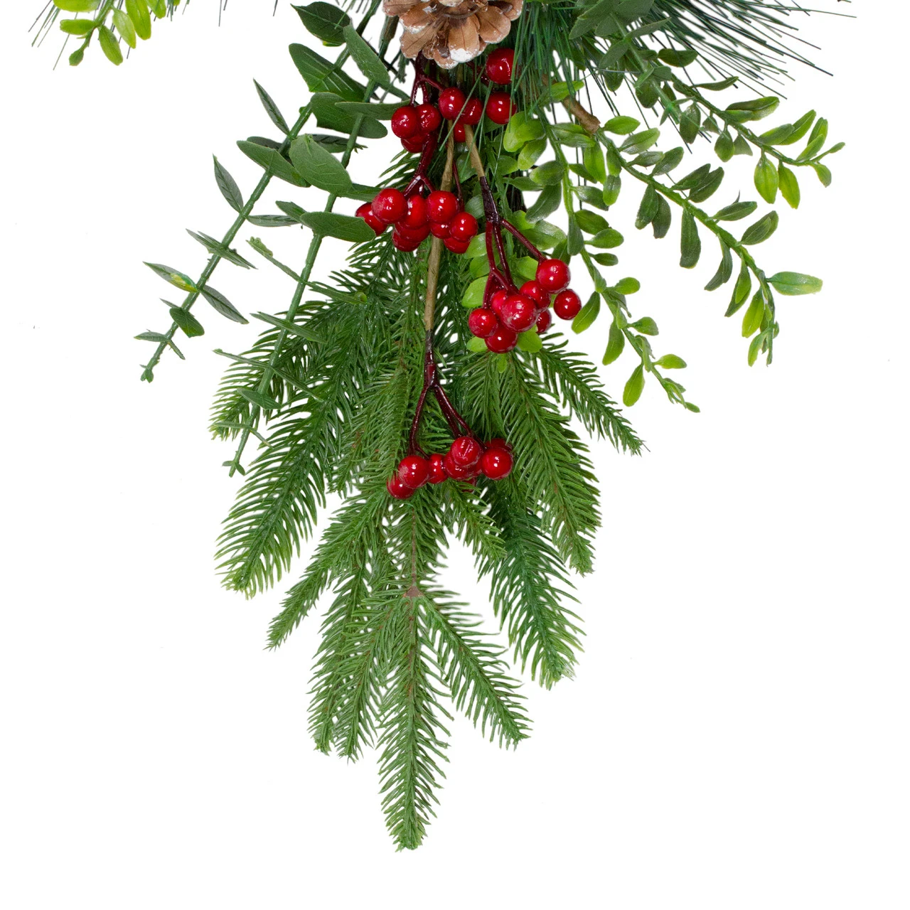 28" Berry Pine And Eucalyptus Artificial Teardrop Christmas Swag - Unlit 6 28" Berry Pine And Eucalyptus Artificial Teardrop Christmas Swag - Unlit - Image 4