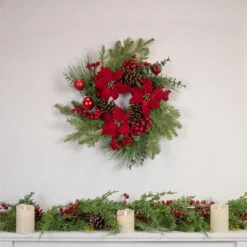 Artificial Red Berry And Poinsettia Christmas Wreath, 22-Inch, Unlit 7 Artificial Red Berry And Poinsettia Christmas Wreath, 22-Inch, Unlit -Optimal Christmas Shop northlight yk93229 style 22735.1667535783